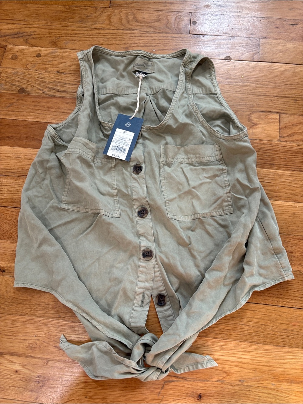 Universal Thread Sleeveless Front-Tie Tank Top - Olive